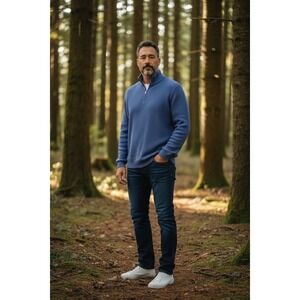 Carhartt Mens 2XL Blue Relaxed Fit Quarter Zip Waffle Knit Sweater